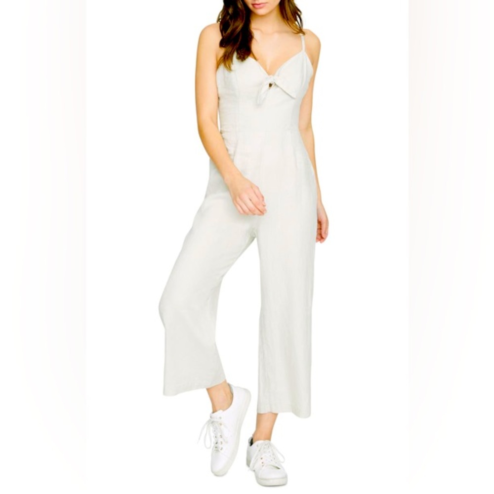 SANCTUARY Take Away Tie Front Wide Leg Crop Jumpsuit In Washed pebble size 4